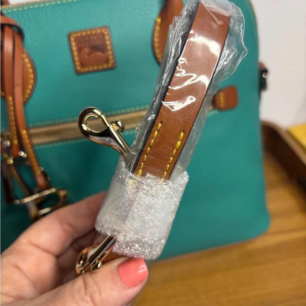 Dooney & Bourke Spearmint Pebbled Leather Large Dome Satchel with Tan Trim NWT - Picture 7 of 14